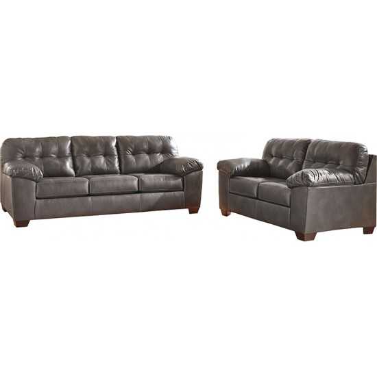 Signature Design by Ashley Alliston Living Room Set in Gray Faux Leather