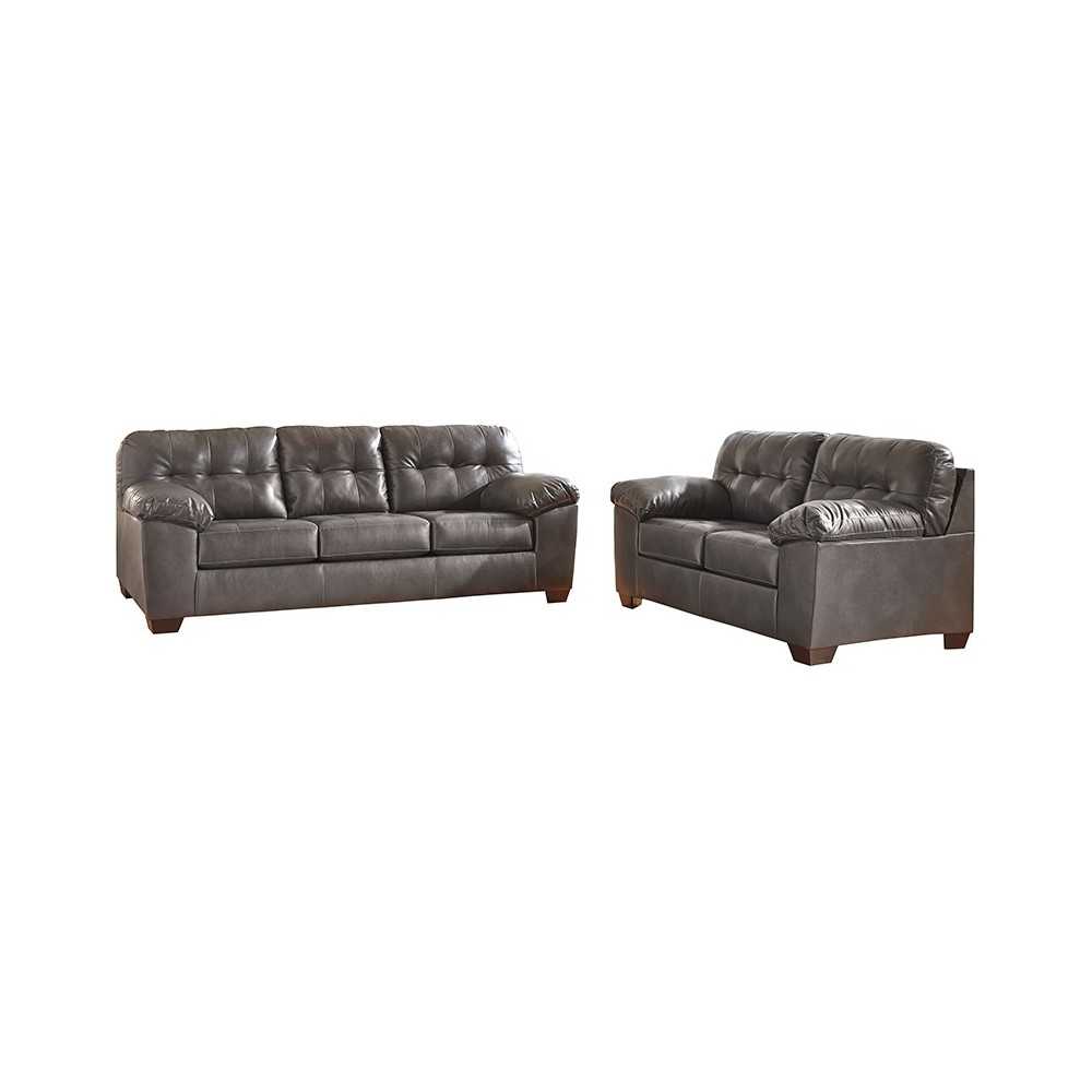 Signature Design by Ashley Alliston Living Room Set in Gray Faux Leather