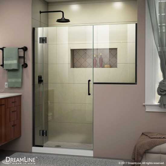 Unidoor-X 59-59 1/2 in. W x 72 in. H Frameless Hinged Shower Door in Satin Black