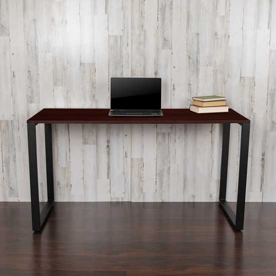 Modern Commercial Grade Desk Industrial Style Computer Desk Sturdy Home Office Desk - 55" Length-Mahogany