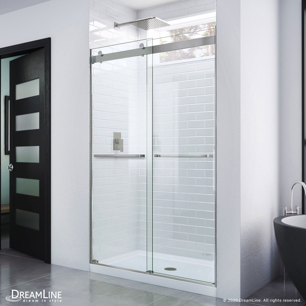 Essence 44-48 in. W x 76 in. H Frameless Bypass Shower Door in Brushed Nickel
