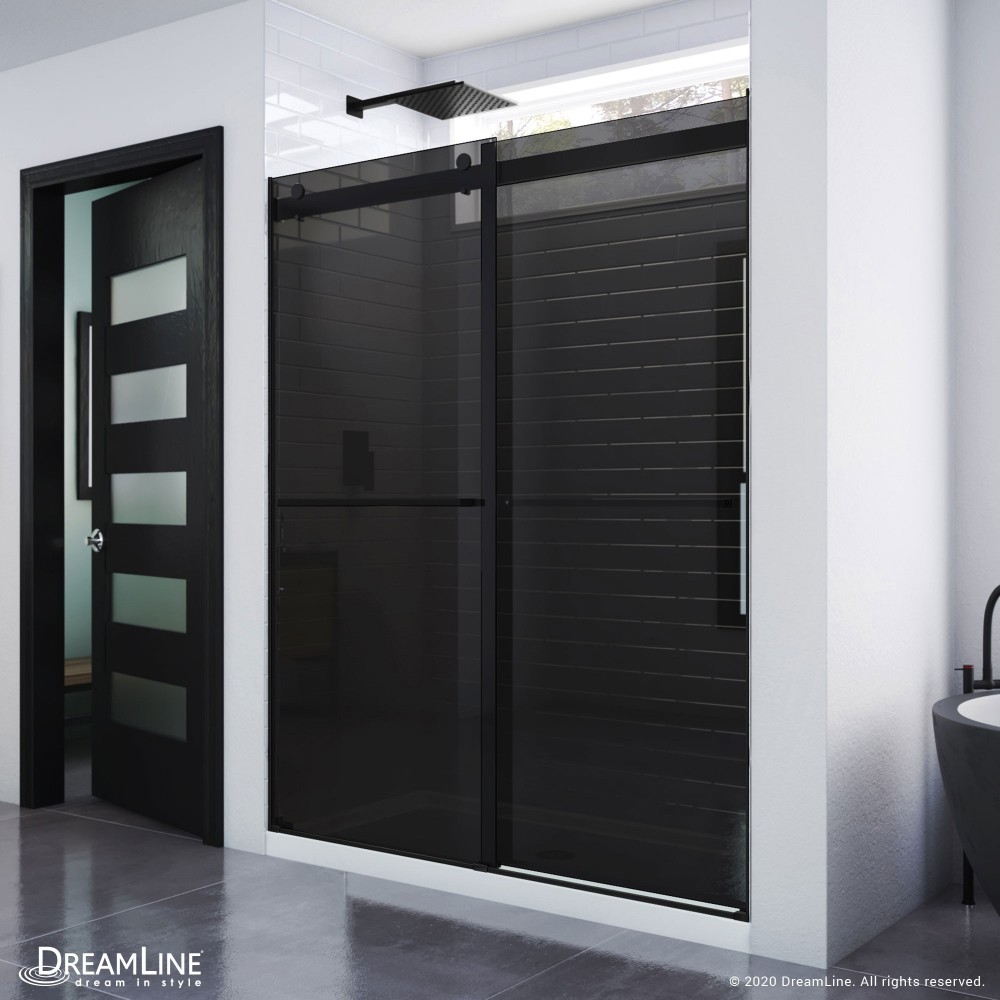 Essence 56-60 in. W x 76 in. H Frameless Smoke Gray Glass Bypass Shower Door in Satin Black