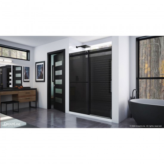 Essence 56-60 in. W x 76 in. H Frameless Smoke Gray Glass Bypass Shower Door in Satin Black