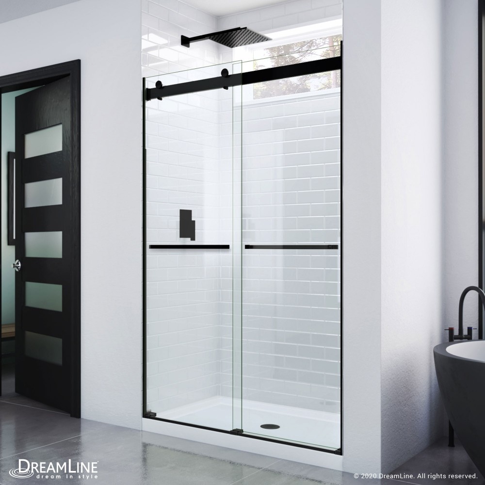 Essence 44-48 in. W x 76 in. H Frameless Bypass Shower Door in Satin Black