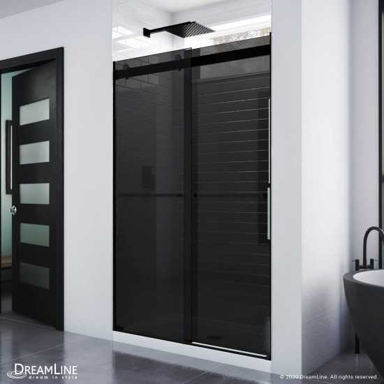 Essence 44-48 in. W x 76 in. H Frameless Smoke Gray Glass Bypass Shower Door in Satin Black