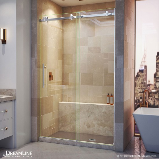 Enigma Air 44-48 in. W x 76 in. H Frameless Sliding Shower Door in Polished Stainless Steel