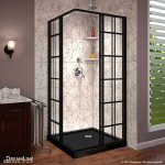 French Corner 36 in. D x 36 in. W x 74 3/4 in. H Sliding Shower Enclosure in Satin Black and Corner Drain Black Base Kit