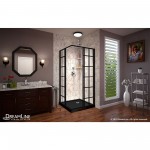 French Corner 36 in. D x 36 in. W x 74 3/4 in. H Sliding Shower Enclosure in Satin Black and Corner Drain Black Base Kit