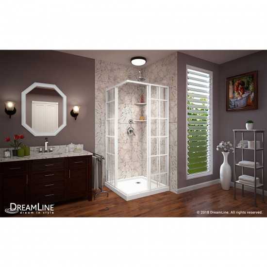 French Corner 36 in. D x 36 in. W x 74 3/4 in. H Sliding Shower Enclosure in White and Corner Drain White Base Kit