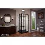 French Corner 42 in. D x 42 in. W x 74 3/4 in. H Framed Sliding Shower Enclosure in Satin Black and Black Acrylic Base