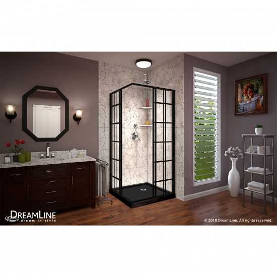 French Corner 42 in. D x 42 in. W x 74 3/4 in. H Framed Sliding Shower Enclosure in Satin Black and Black Acrylic Base