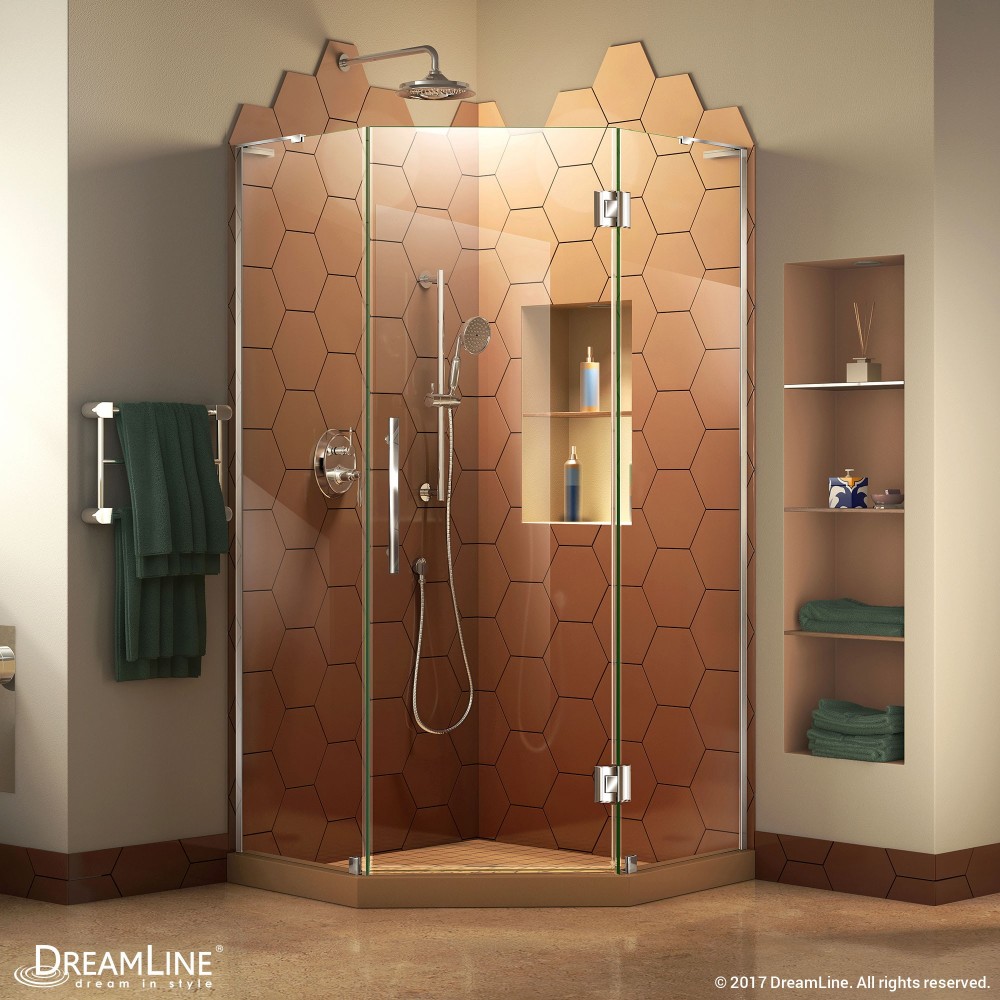 Prism Plus 34 in. x 72 in. Frameless Neo-Angle Hinged Shower Enclosure in Chrome
