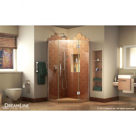 Prism Plus 34 in. x 72 in. Frameless Neo-Angle Hinged Shower Enclosure in Chrome
