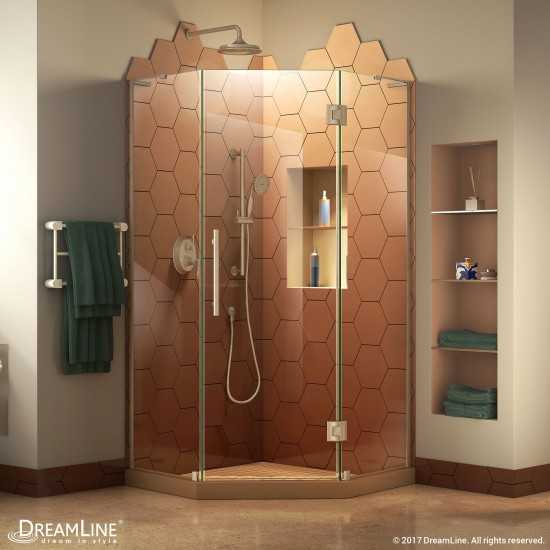 Prism Plus 34 in. x 72 in. Frameless Neo-Angle Hinged Shower Enclosure in Brushed Nickel