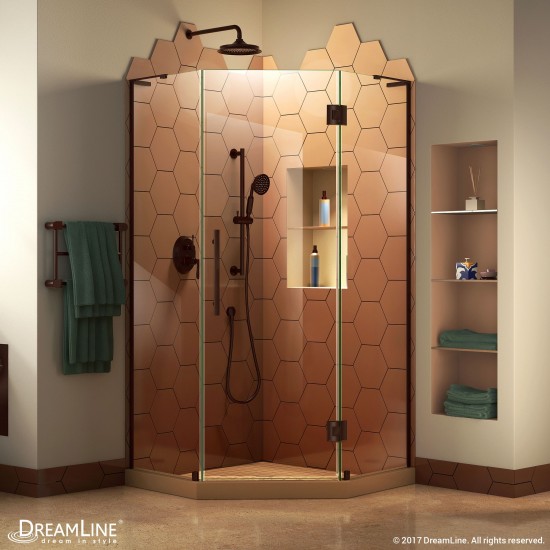 Prism Plus 34 in. x 72 in. Frameless Neo-Angle Hinged Shower Enclosure in Oil Rubbed Bronze