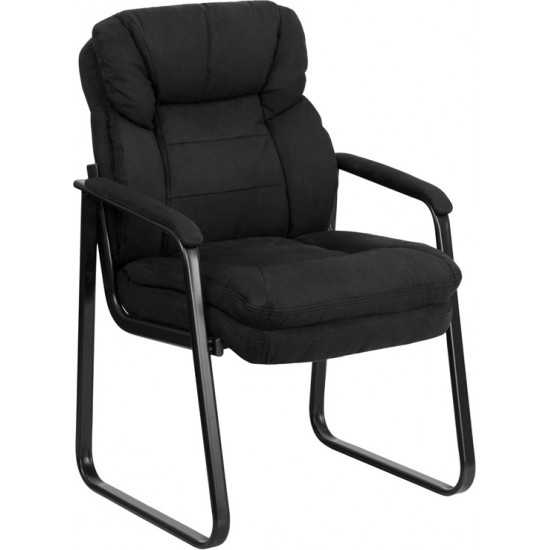 Black Microfiber Executive Side Reception Chair with Lumbar Support and Sled Base