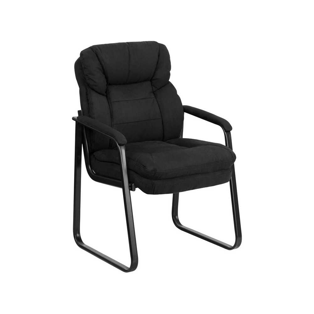 Black Microfiber Executive Side Reception Chair with Lumbar Support and Sled Base