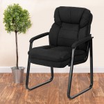 Black Microfiber Executive Side Reception Chair with Lumbar Support and Sled Base