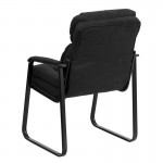 Black Microfiber Executive Side Reception Chair with Lumbar Support and Sled Base