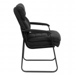 Black Microfiber Executive Side Reception Chair with Lumbar Support and Sled Base