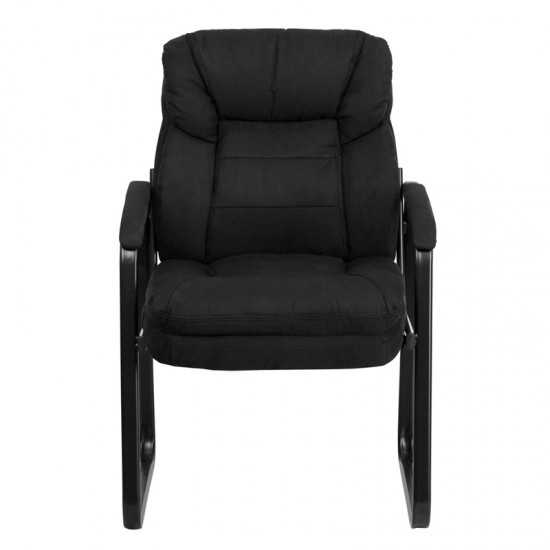 Black Microfiber Executive Side Reception Chair with Lumbar Support and Sled Base