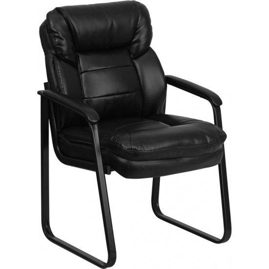 Black LeatherSoft Executive Side Reception Chair with Lumbar Support and Sled Base