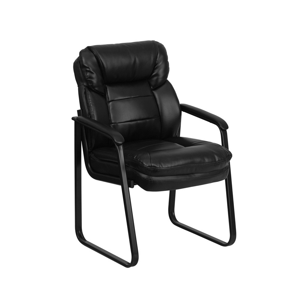 Black LeatherSoft Executive Side Reception Chair with Lumbar Support and Sled Base