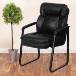 Black LeatherSoft Executive Side Reception Chair with Lumbar Support and Sled Base