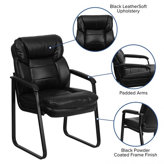 Black LeatherSoft Executive Side Reception Chair with Lumbar Support and Sled Base