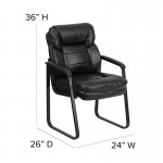 Black LeatherSoft Executive Side Reception Chair with Lumbar Support and Sled Base