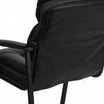 Black LeatherSoft Executive Side Reception Chair with Lumbar Support and Sled Base