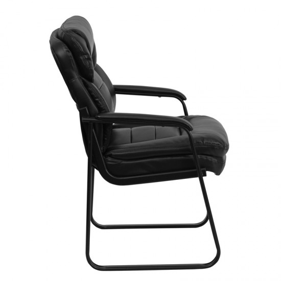 Black LeatherSoft Executive Side Reception Chair with Lumbar Support and Sled Base