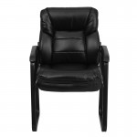 Black LeatherSoft Executive Side Reception Chair with Lumbar Support and Sled Base