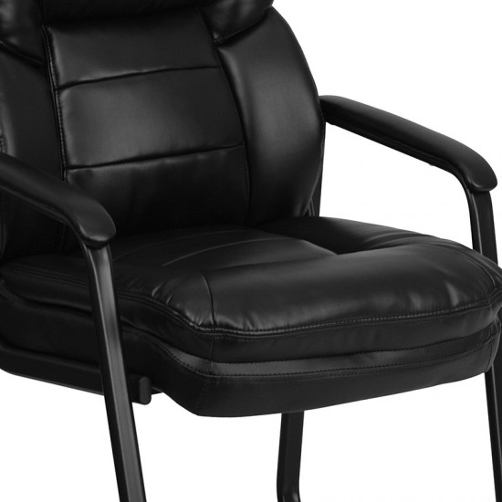 Black LeatherSoft Executive Side Reception Chair with Lumbar Support and Sled Base