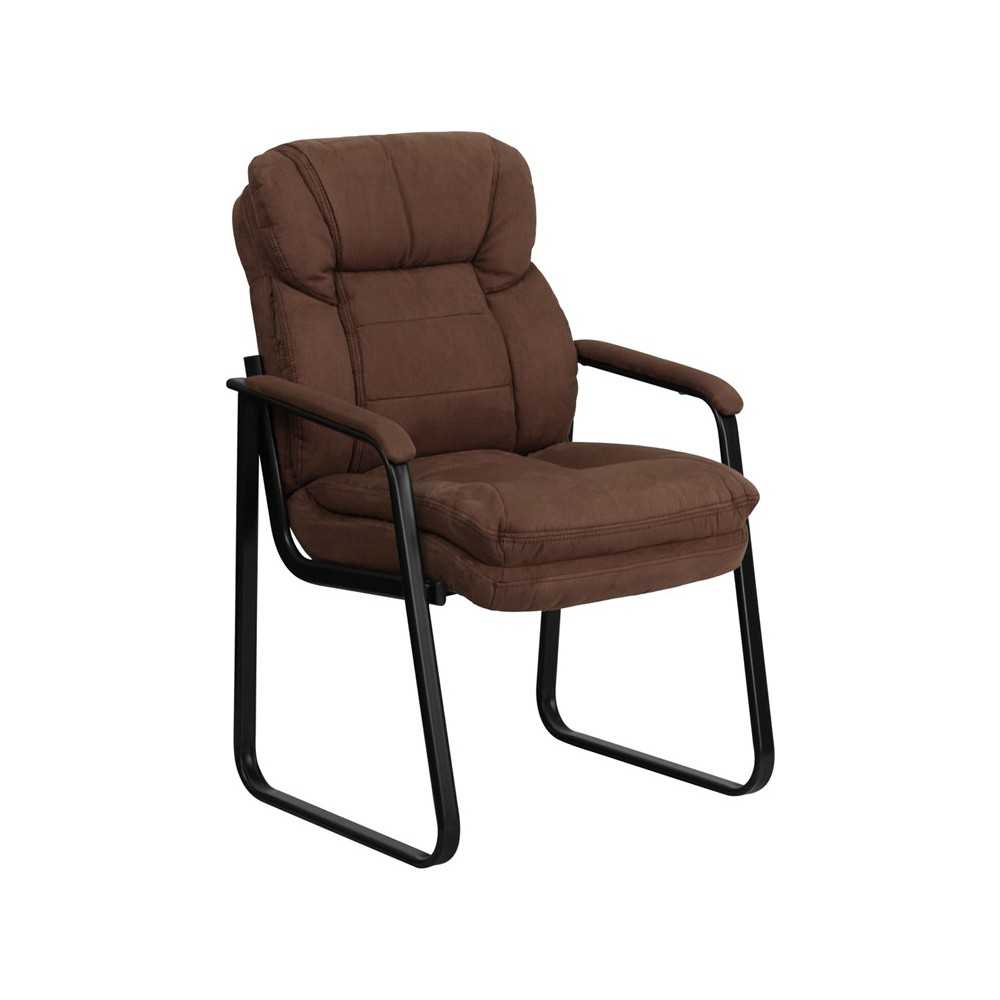 Brown Microfiber Executive Side Reception Chair with Lumbar Support and Sled Base