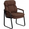 Brown Microfiber Executive Side Reception Chair with Lumbar Support and Sled Base