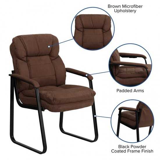 Brown Microfiber Executive Side Reception Chair with Lumbar Support and Sled Base