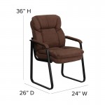 Brown Microfiber Executive Side Reception Chair with Lumbar Support and Sled Base