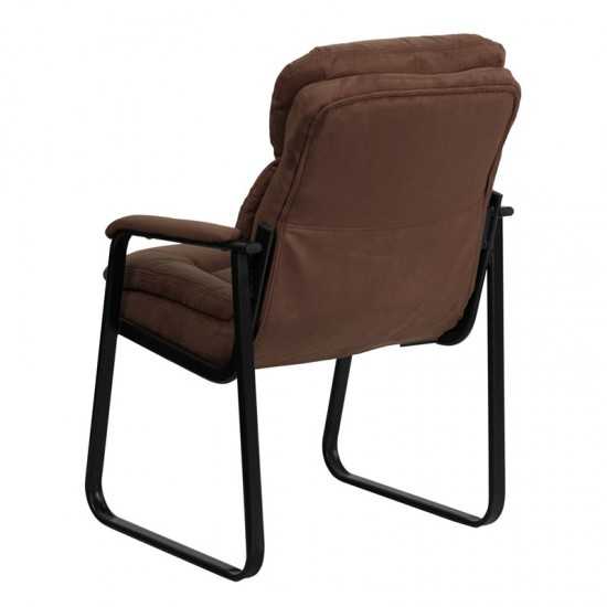 Brown Microfiber Executive Side Reception Chair with Lumbar Support and Sled Base