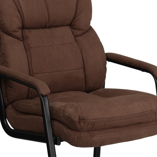 Brown Microfiber Executive Side Reception Chair with Lumbar Support and Sled Base