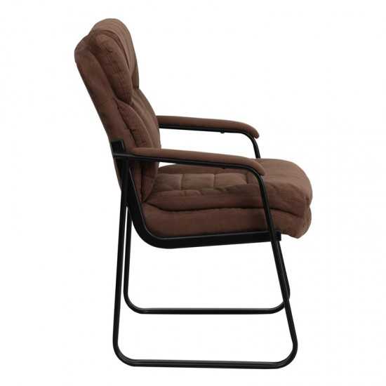 Brown Microfiber Executive Side Reception Chair with Lumbar Support and Sled Base