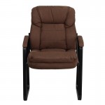 Brown Microfiber Executive Side Reception Chair with Lumbar Support and Sled Base