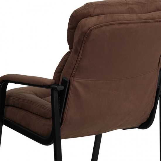 Brown Microfiber Executive Side Reception Chair with Lumbar Support and Sled Base