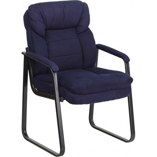 Navy Microfiber Executive Side Reception Chair with Lumbar Support and Sled Base