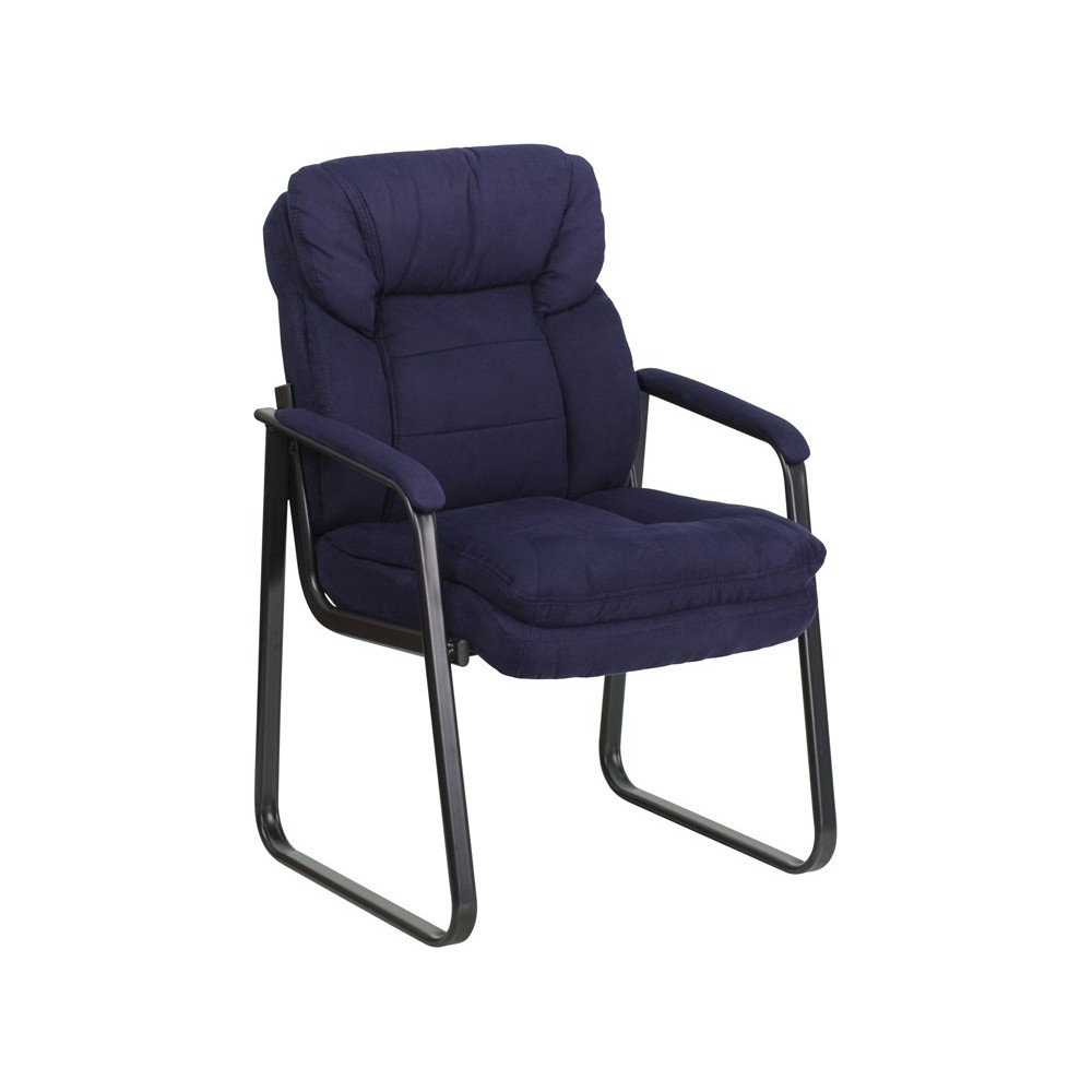 Navy Microfiber Executive Side Reception Chair with Lumbar Support and Sled Base