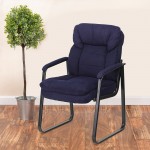 Navy Microfiber Executive Side Reception Chair with Lumbar Support and Sled Base