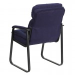 Navy Microfiber Executive Side Reception Chair with Lumbar Support and Sled Base