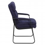 Navy Microfiber Executive Side Reception Chair with Lumbar Support and Sled Base