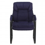 Navy Microfiber Executive Side Reception Chair with Lumbar Support and Sled Base