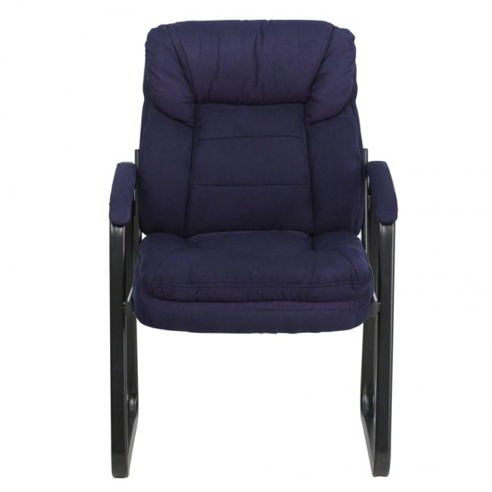 Navy Microfiber Executive Side Reception Chair with Lumbar Support and Sled Base